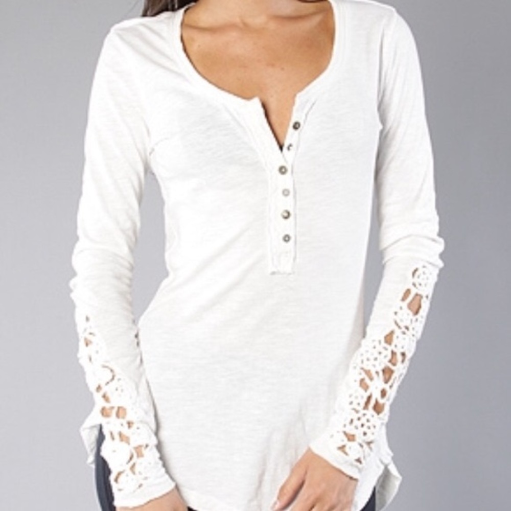 Free People Crochet Cuff Henley